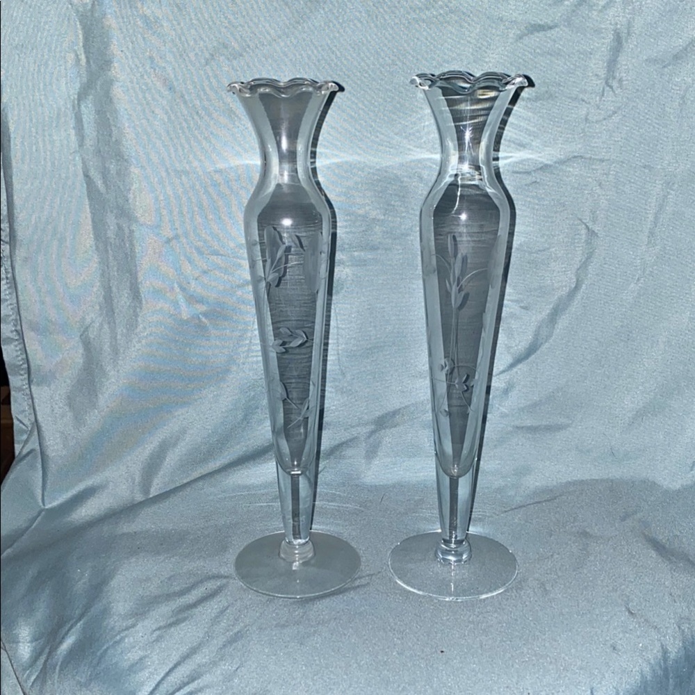 BX48 Vintage Heritage Princess House Elegant Glass Vases - Set of 2